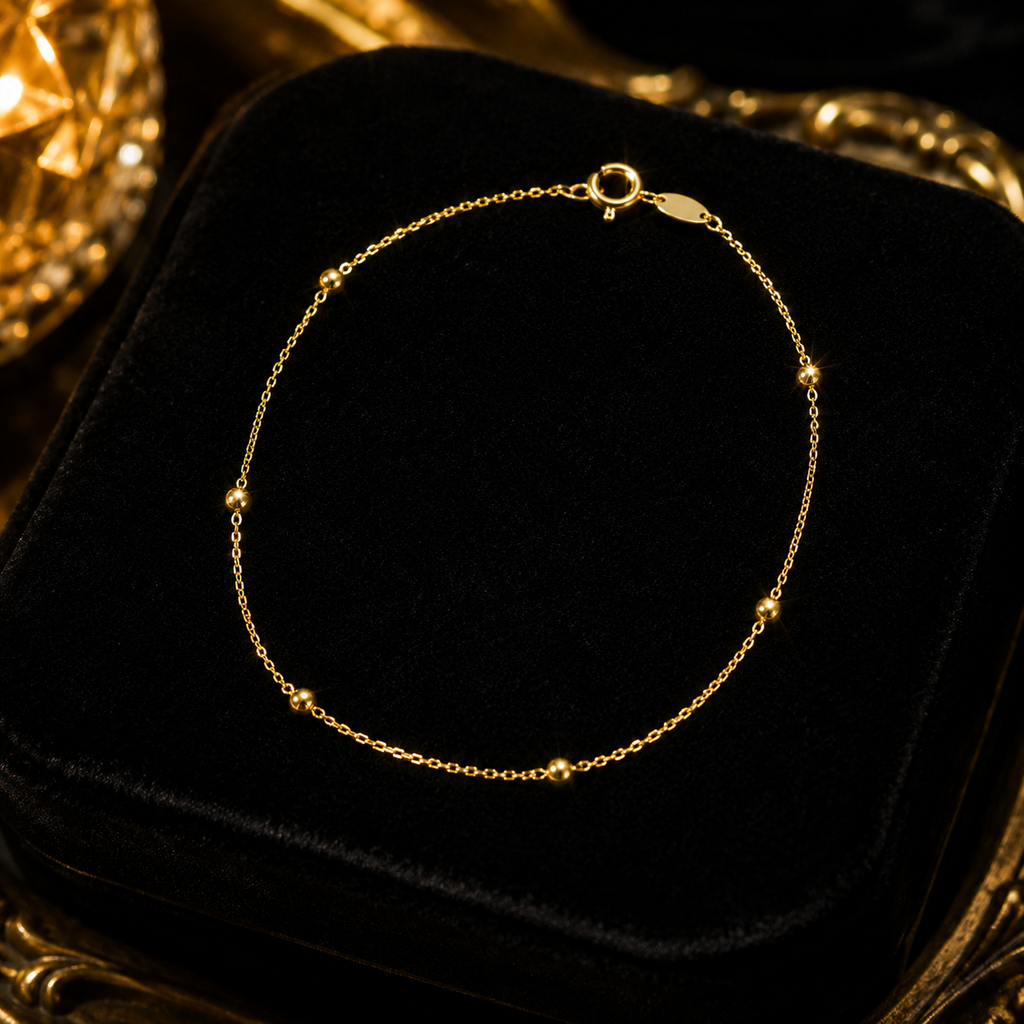 Fine Ball Station Bracelet In 9ct Yellow Gold 375 Hallmarked British Made
