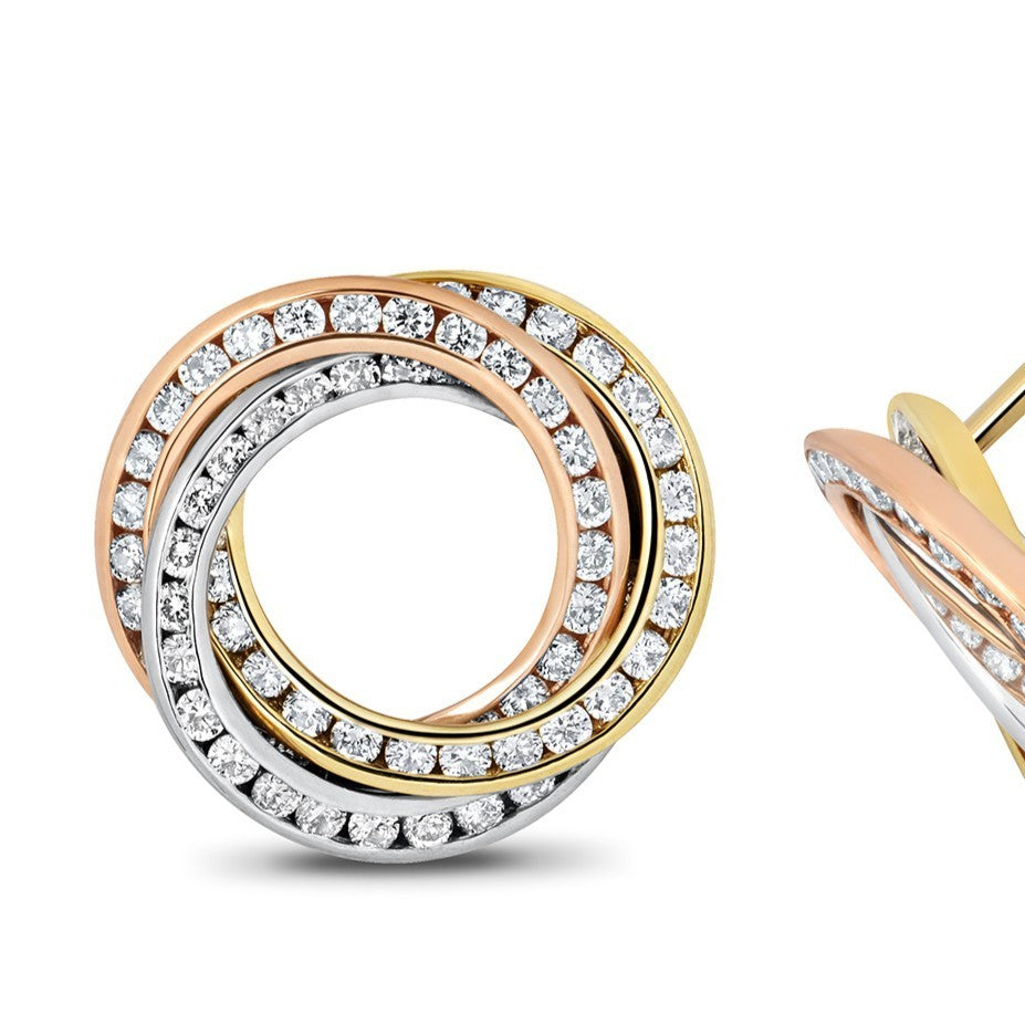 Natural Diamond Statement Stud Earrings 18ct 3 Tone Gold Hallmarked British Made
