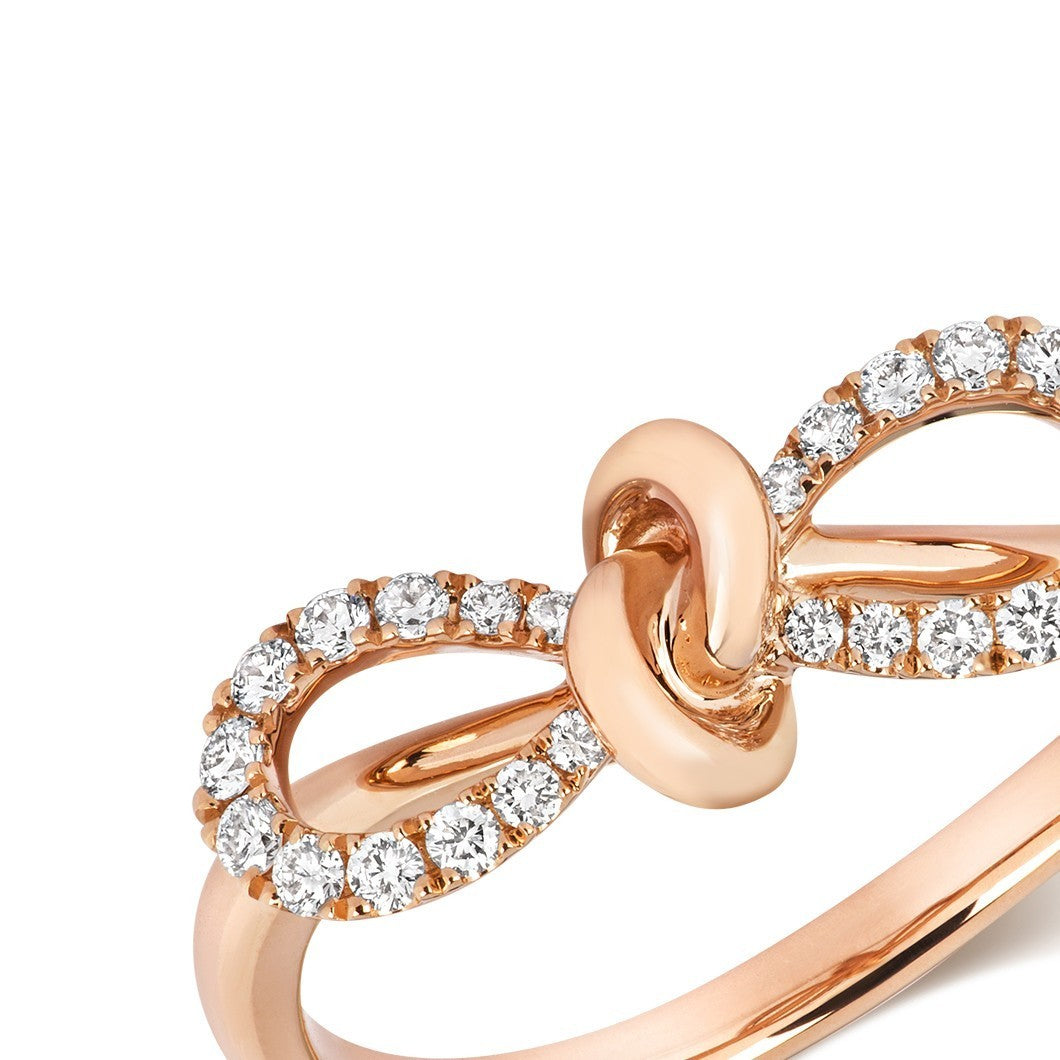 24 Natural Diamond Bow Ring 18ct Rose Gold Hallmarked Sizes J - Q