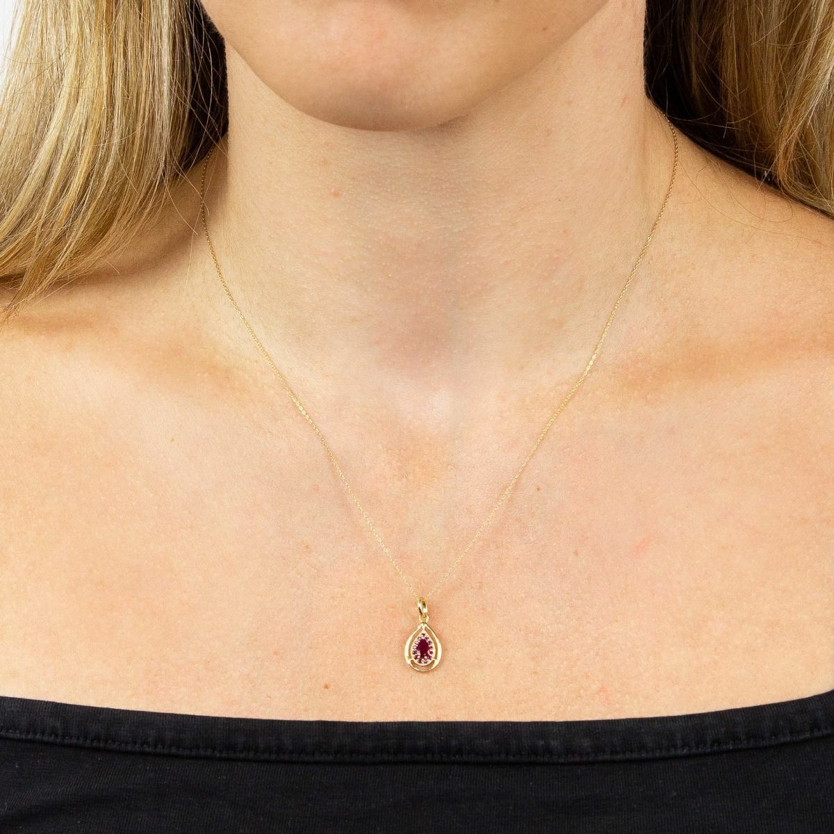 Teardrop Ruby Pendant 9ct Yellow Gold 375 Hallmarked British Made Brand New