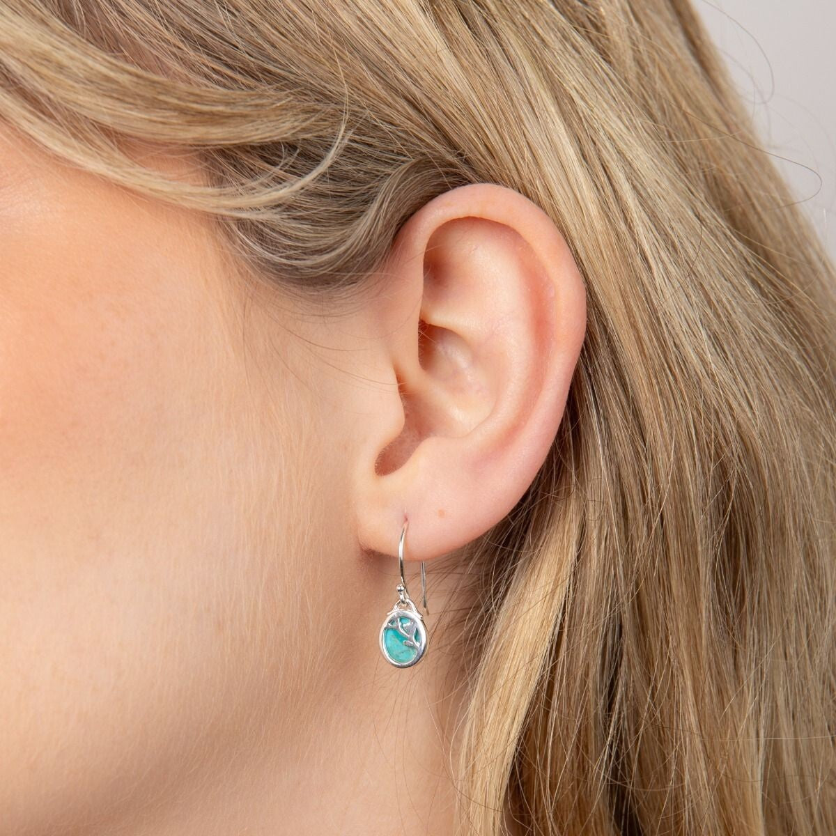 Flower Pattern Turquoise Earrings Sterling Silver 925 Hallmarked Brand New Boxed