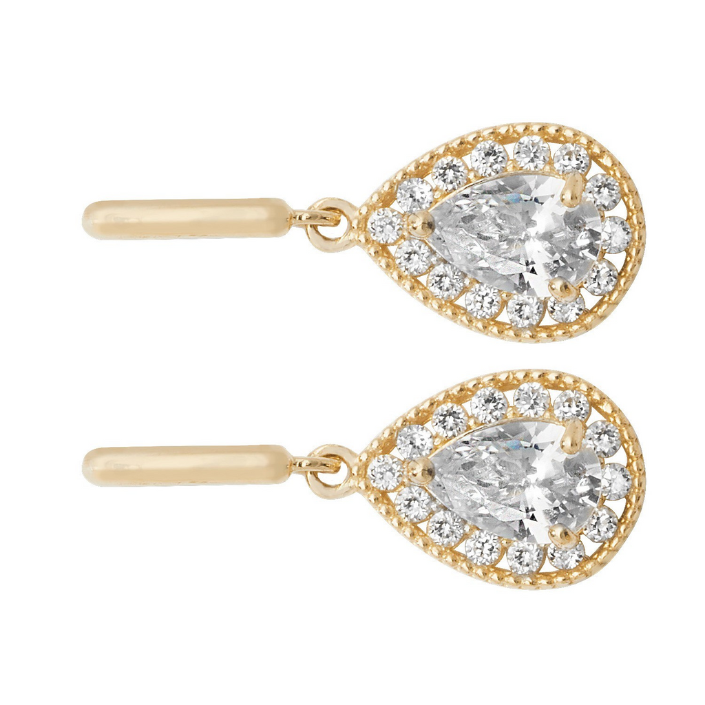 15 Stone Pear Drop Earrings 9ct Yellow Gold 375 Hallmarked Brand New Boxed