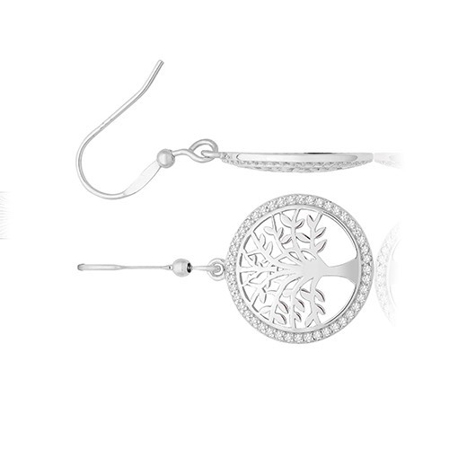 Stone-Set Tree of Life Drop Earrings Sterling Silver 925 Hallmarked Brand New