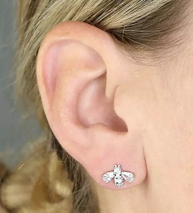 Teardrop Bee Stud Earrings Sterling Silver 925 Hallmark British Made Brand New