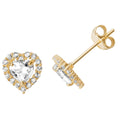 Halo Heart Stud Earrings 9ct Yellow Gold 375 Hallmarked Brand New Boxed