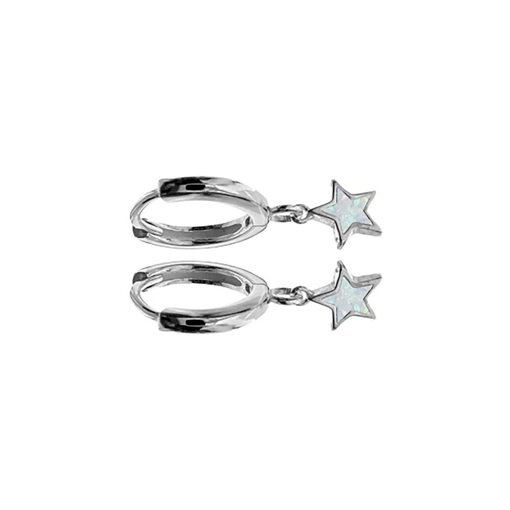 Natural Opal Star Hoop Earrings Sterling Silver 925 Hallmarked Brand New Boxed