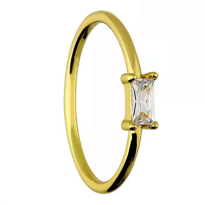 Baguette Ring 14ct Yellow Gold Plated Hallmarked British Made Size L - Q