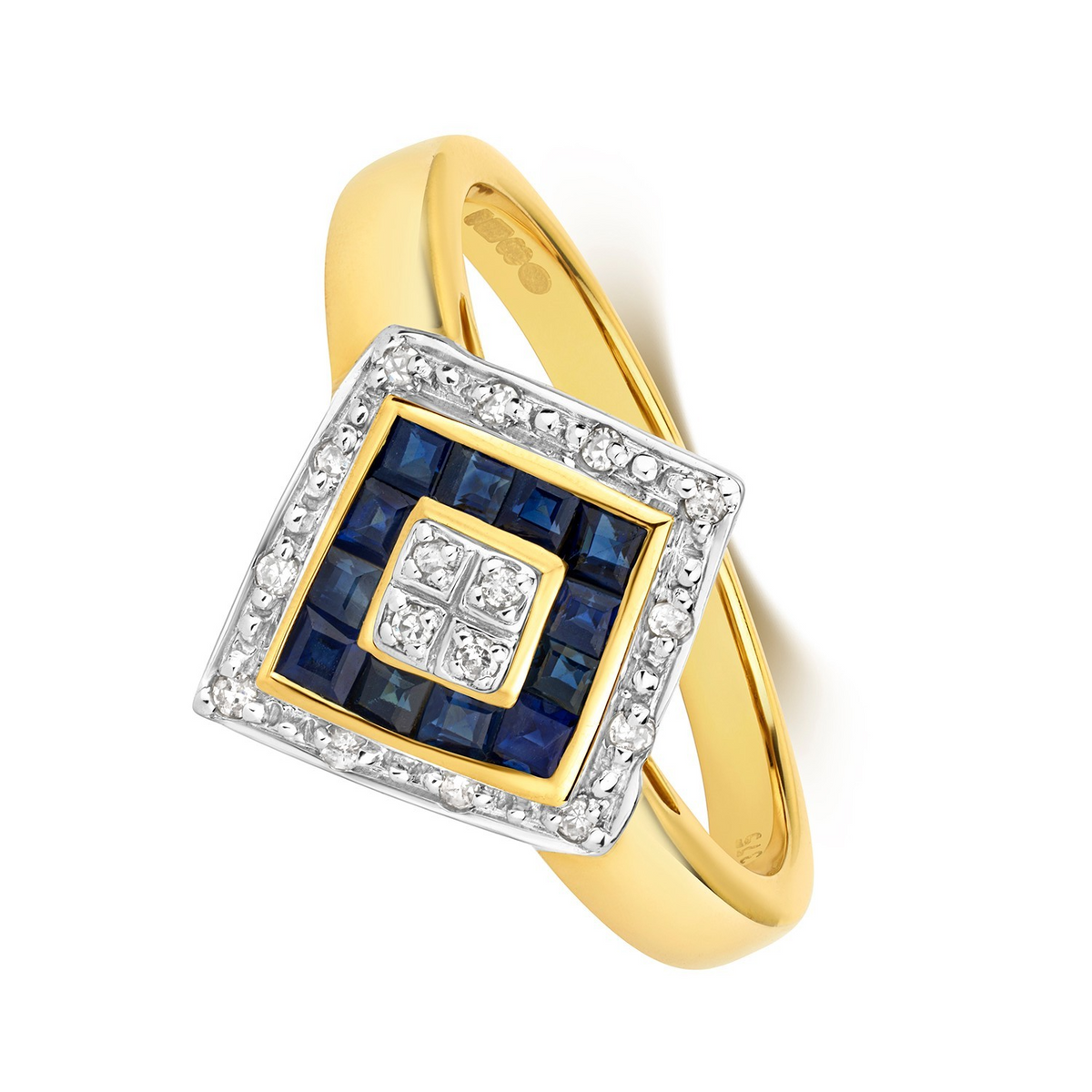 Statement Sapphire Diamond Ring 9ct 2 Tone Gold 375 Hallmarked Sizes J - Q