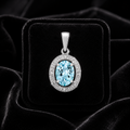 Oval Aquamarine Diamond Pendant 9ct White Gold 375 Hallmarked Chain Lengths