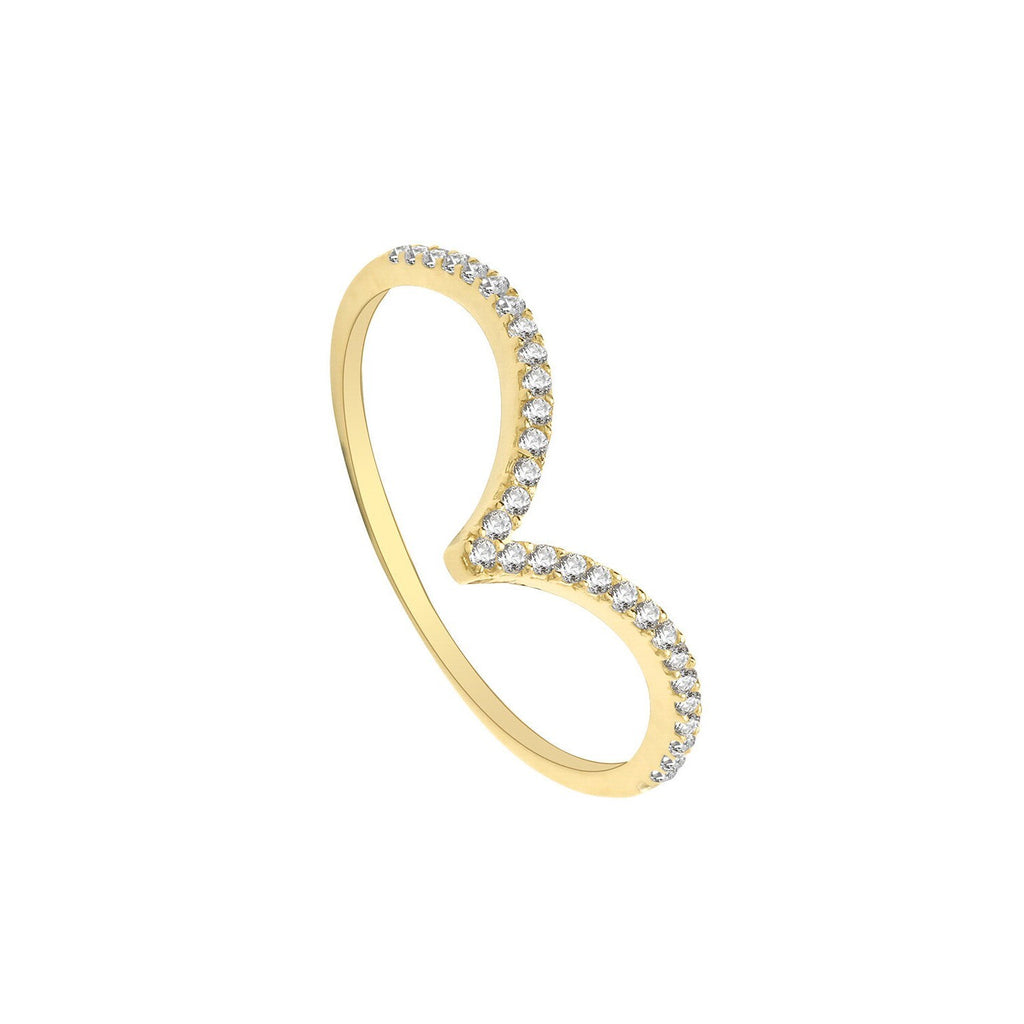 30 Stone Wishbone Ring 9ct Yellow Gold Hallmarked Sizes J - S British Made