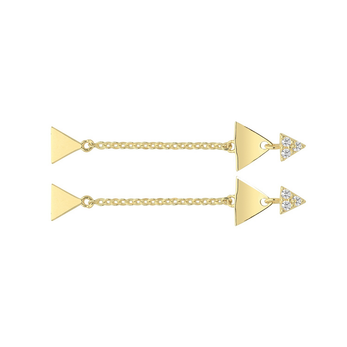 3 Stone Triangular Drop Earrings 9ct Yellow Gold 375 Hallmarked Brand New Boxed