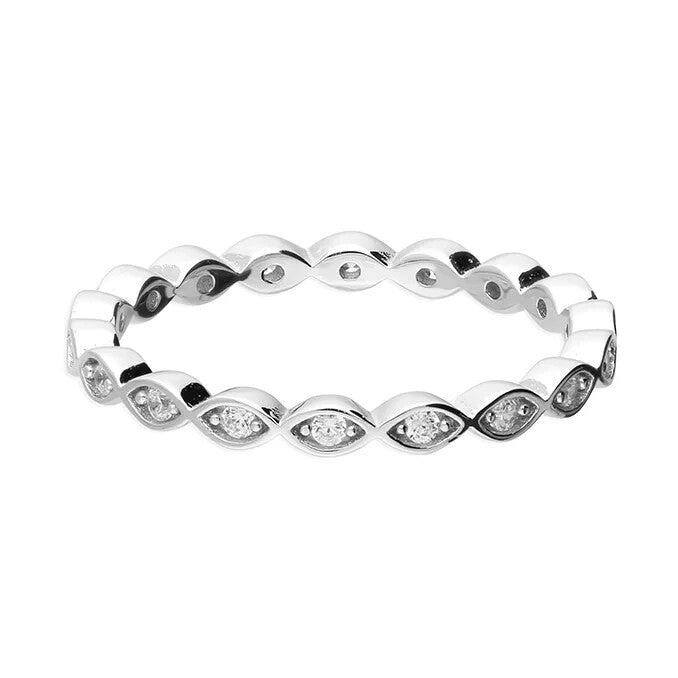 Marquise Eternity Ring Sterling Silver 925 Hallmarked British Made Size L - Q