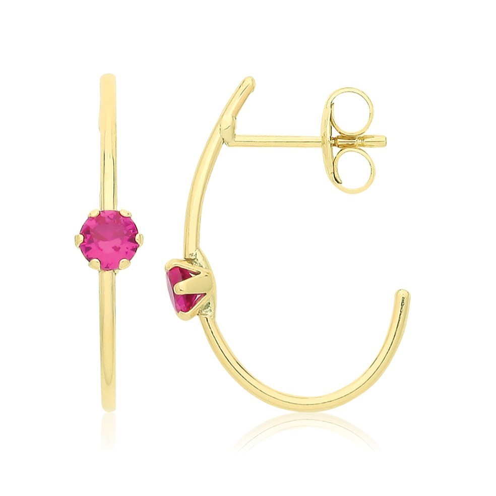 Natural Ruby Half Hoop Earrings 9ct Yellow Gold 375 Hallmarked Brand New
