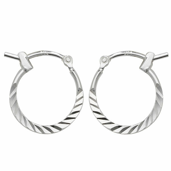 Sterling Silver Hoop Earrings 15mm 925 Hallmarked Diamond Cut British Made