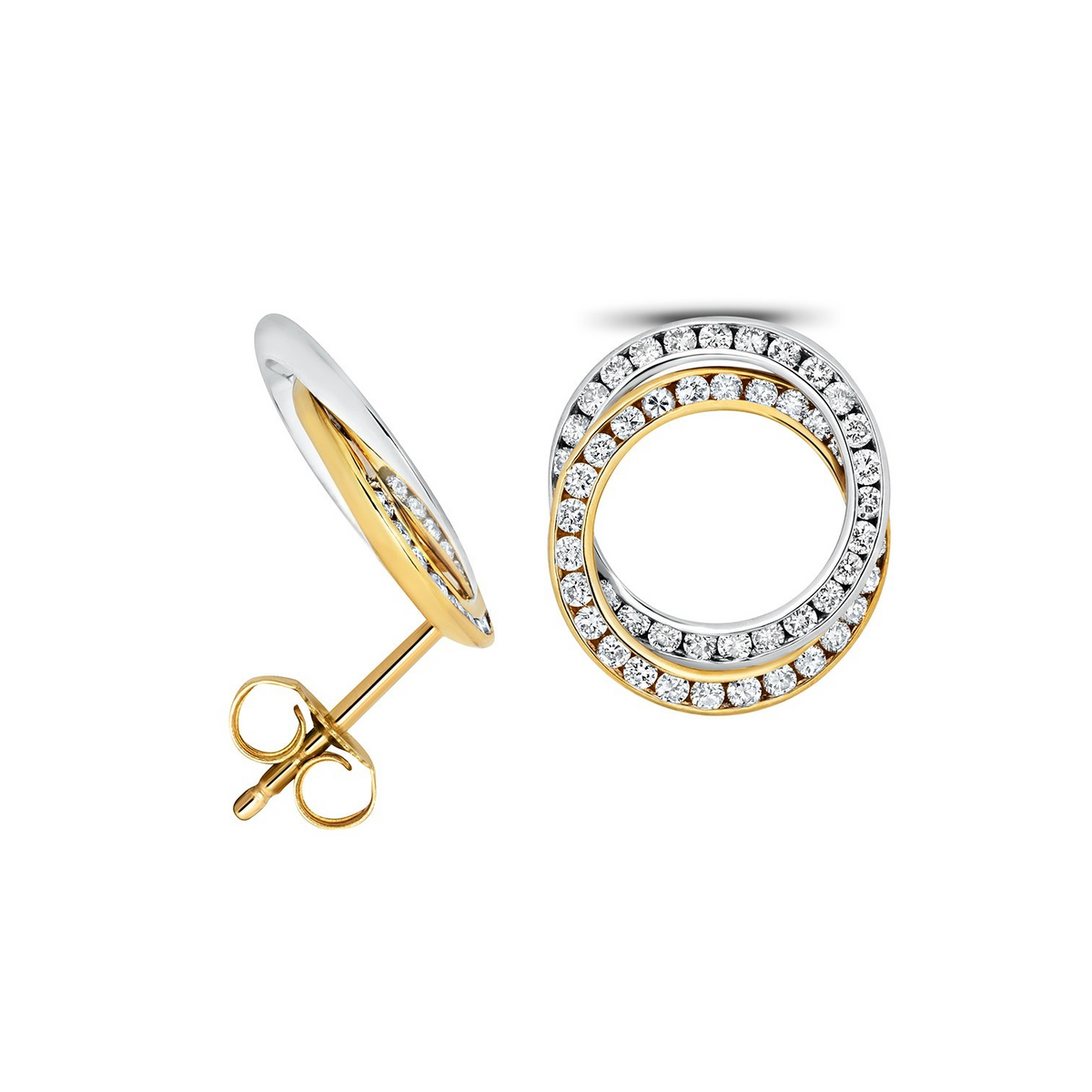 Natural Diamond Statement Stud Earrings 18ct 2 Tone Gold Hallmarked British Made