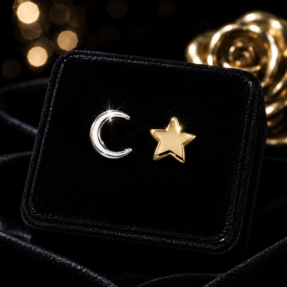 Moon And Star Stud Earrings 9ct Yellow Gold Plated Hallmarked Brand New Boxed