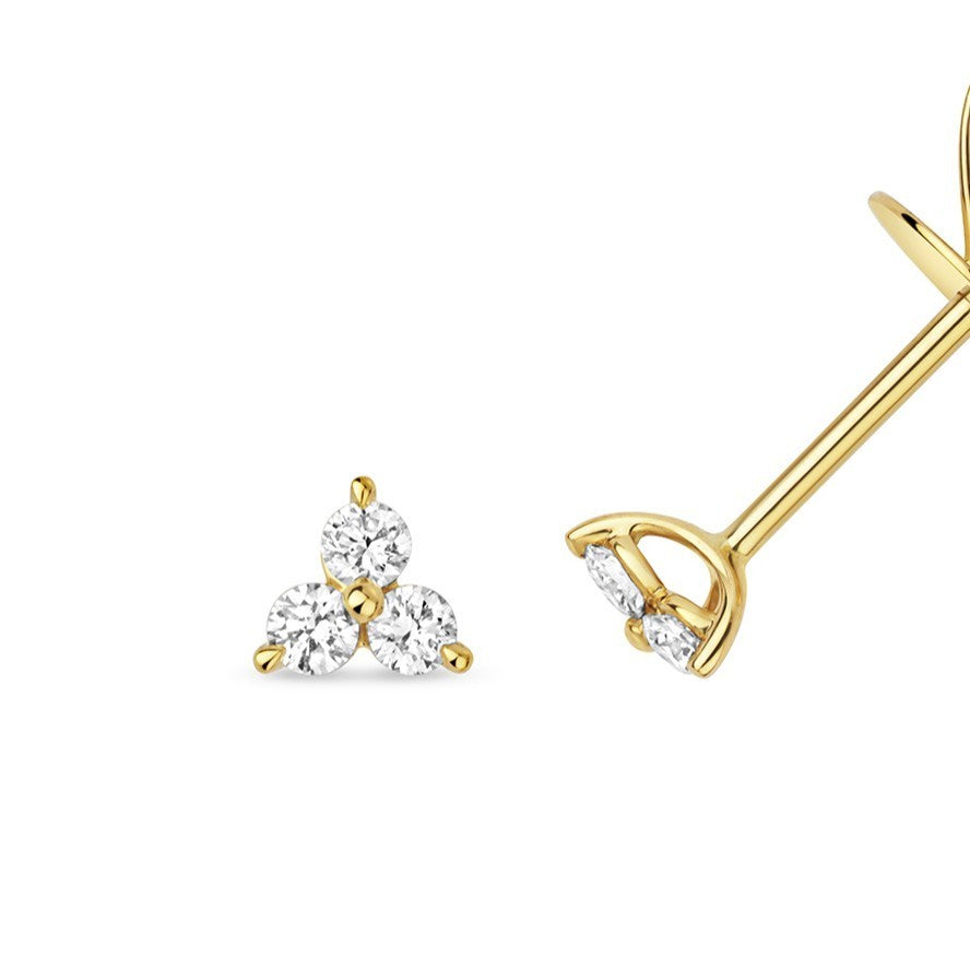 3 Natural Diamond Stud Earrings 18ct Yellow Gold Hallmarked British Made