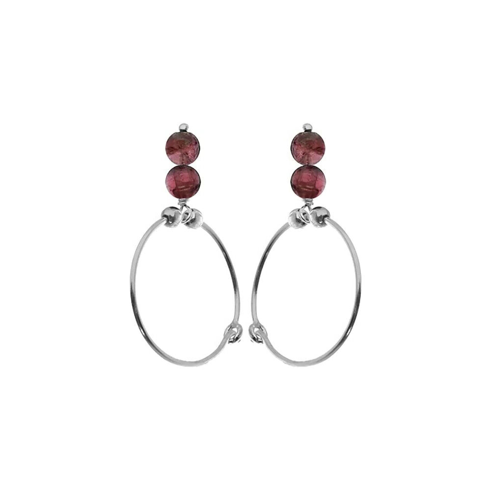 Garnet Double Drop Hoop Earrings Sterling Silver 925 Hallmarked Brand New Boxed