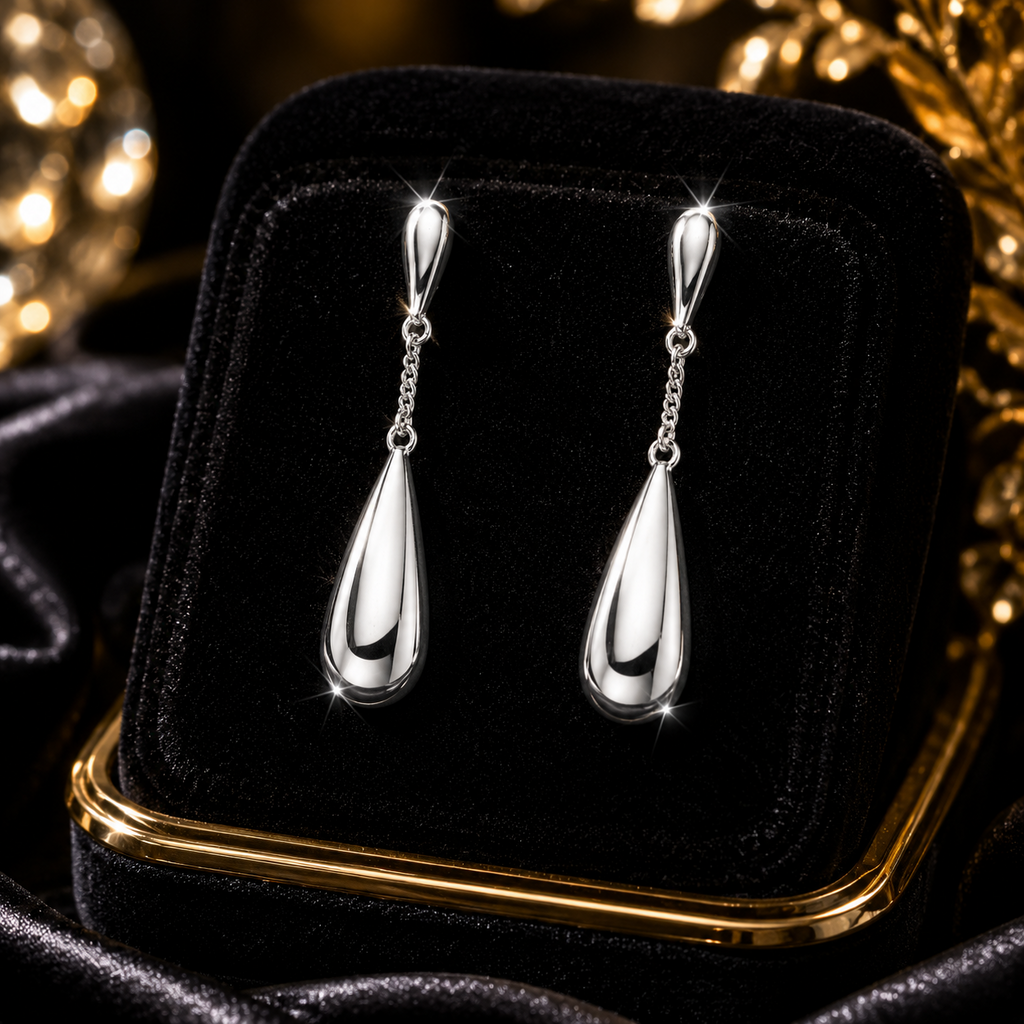 Double Teardrop Chain Drop Earrings Sterling Silver 925 Hallmark Brand New Boxed