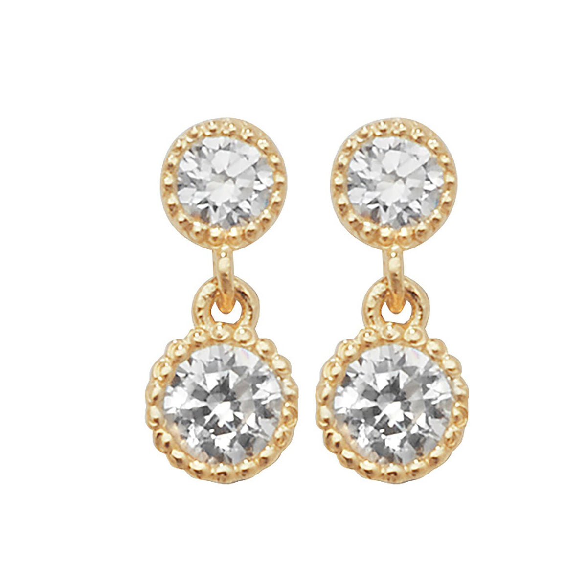 Flush 2 Stone Drop Earrings 9ct Yellow Gold 375 Hallmarked Brand New Boxed