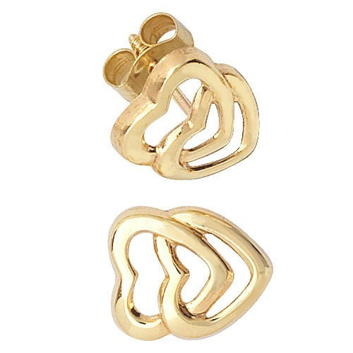 Double Heart Stud Earrings 9ct Yellow Gold 375 Hallmarked Brand New Boxed