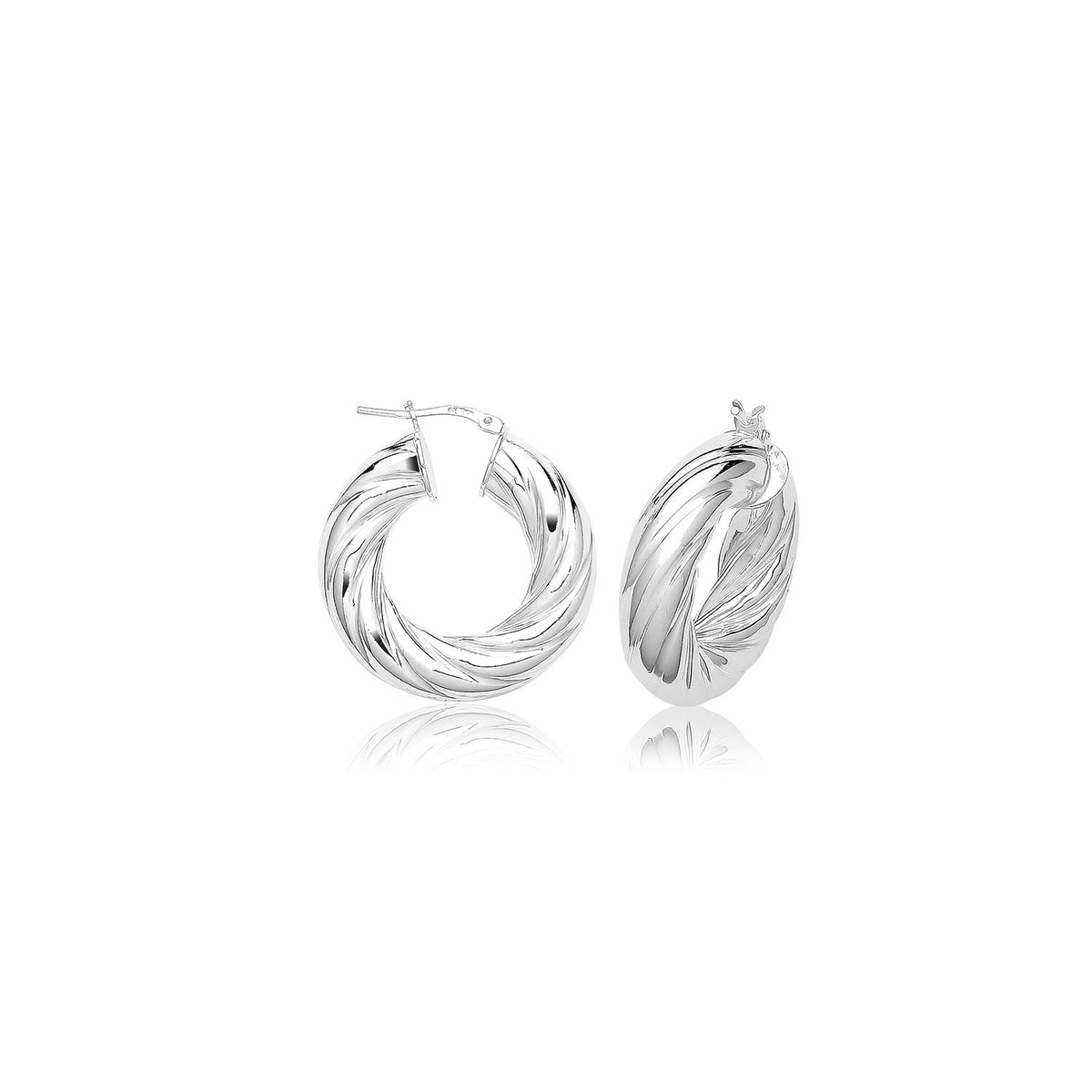 Grooved Chunky Sterling Silver Hoops 925 Hallmarked 15mm - 50mm Diameter