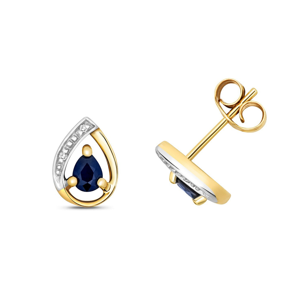 Sapphire Teardrop Diamond Stud Earrings 9ct Multi Gold 375 Hallmark British Made