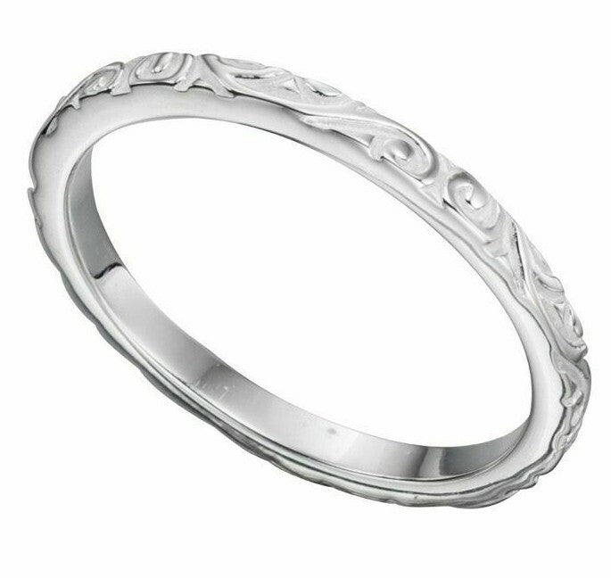 Sterling Silver Scroll Pattern Band Ring 925 Hallmarked Size K - S British Made