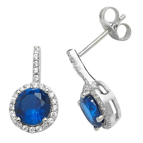 Natural Round Sapphire Drop Earrings Sterling Silver 925 Hallmarked Brand New