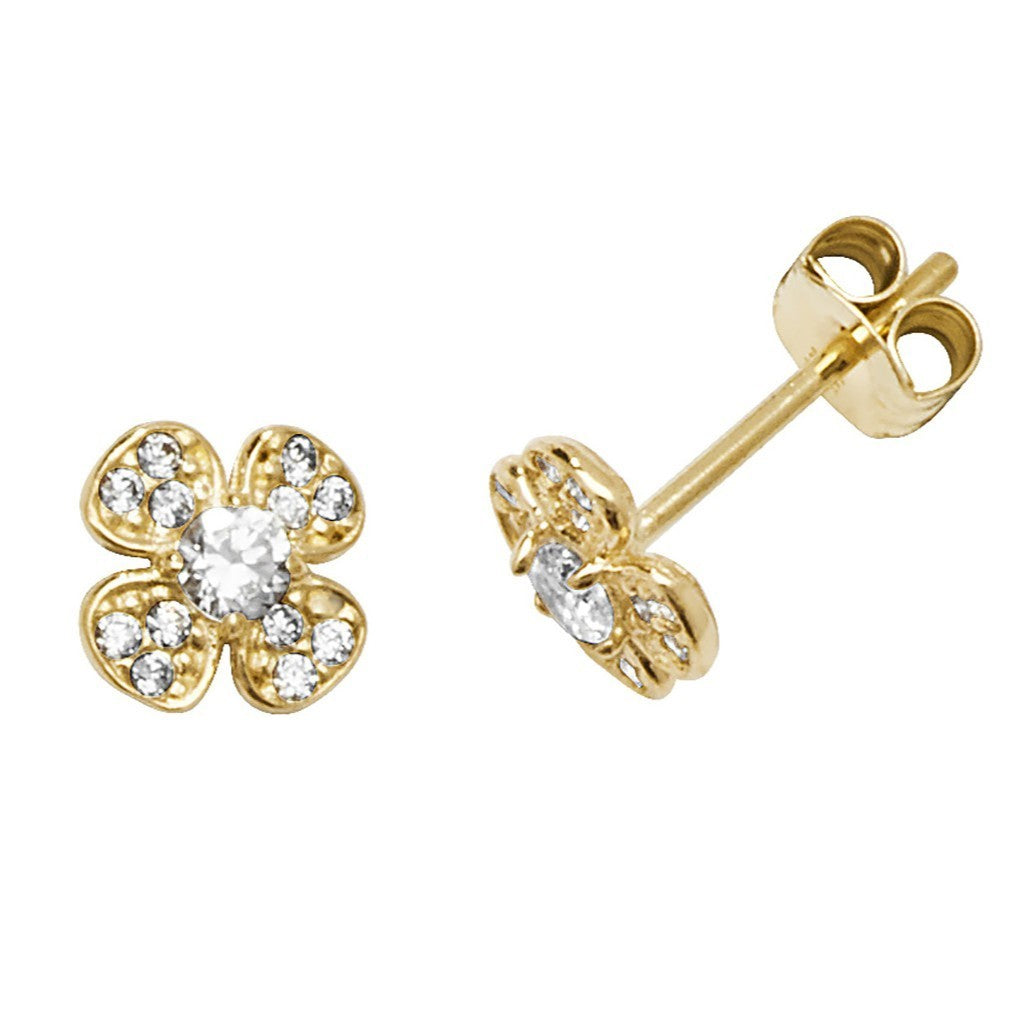 13 Stone Cluster Stud Earrings 9ct Yellow Gold 375 Hallmarked Brand New Boxed