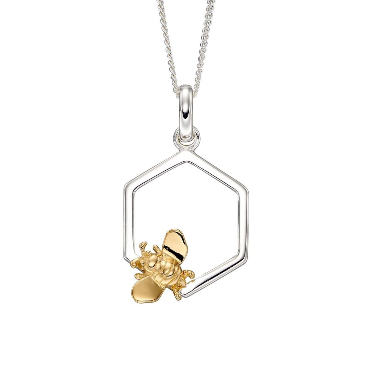 Hexagon Bumble Bee Pendant 9ct Yellow Gold Plated Hallmarked All Chain Lengths