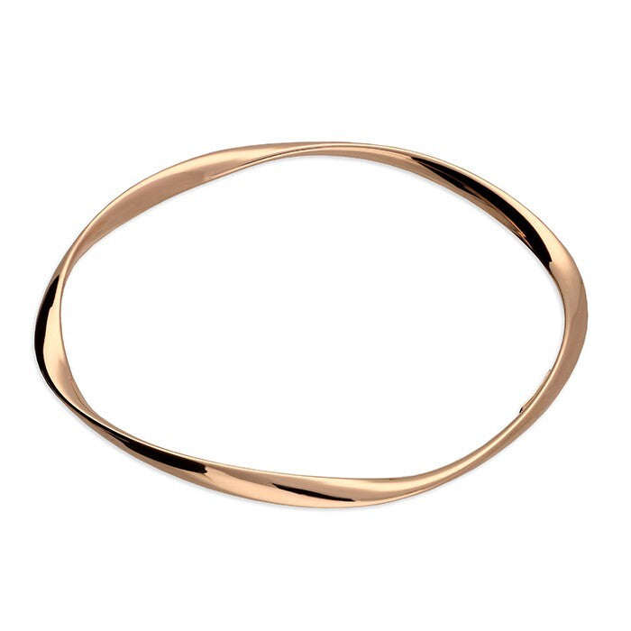 18ct Rose Gold Crossover Bangle On Sterling Silver British Made Hallmarked