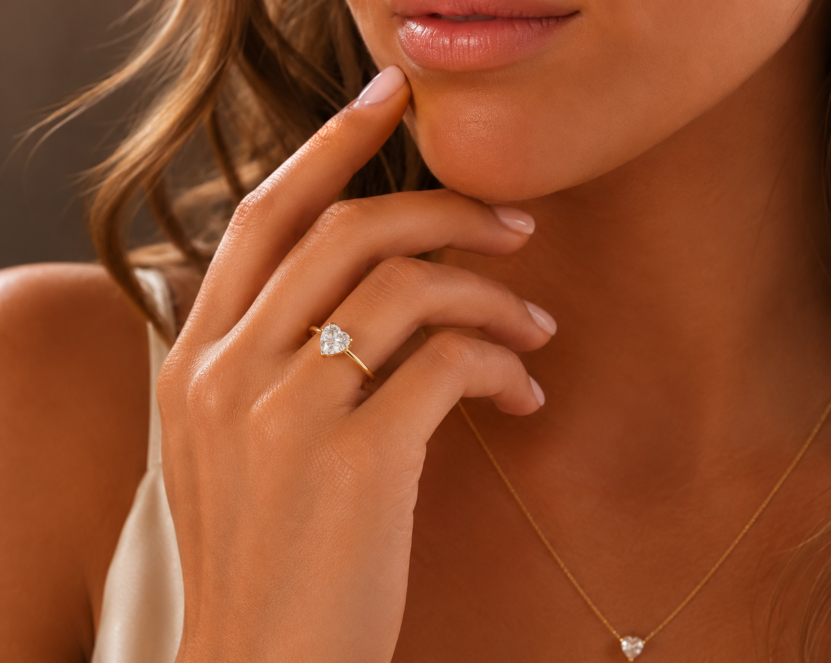 Solitaire Heart Ring 14ct Yellow Gold Plated Hallmarked British Made Size K - Q