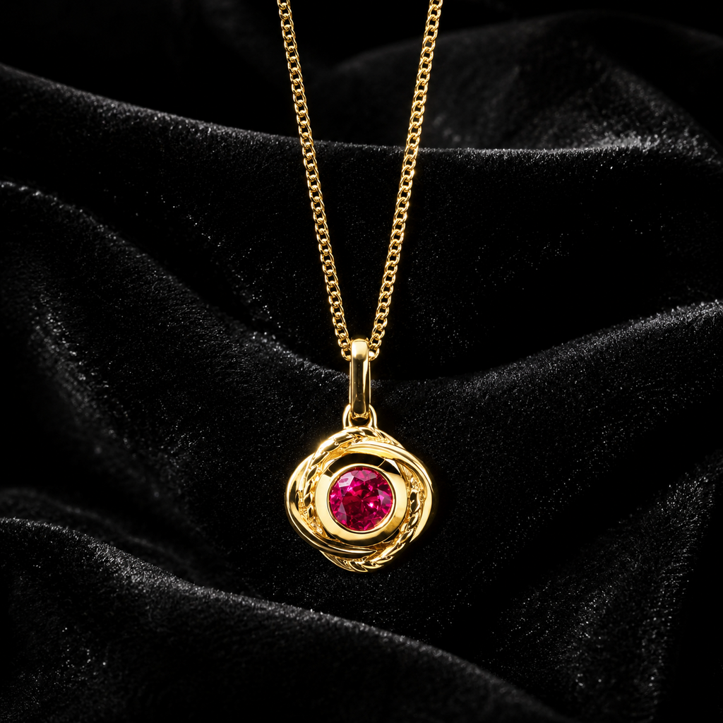 Flush Round Ruby Pendant 9ct Yellow Gold 375 Hallmarked British Made