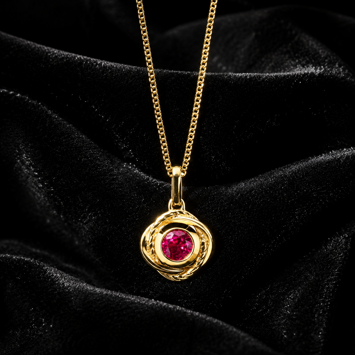 Flush Round Ruby Pendant 9ct Yellow Gold 375 Hallmarked British Made