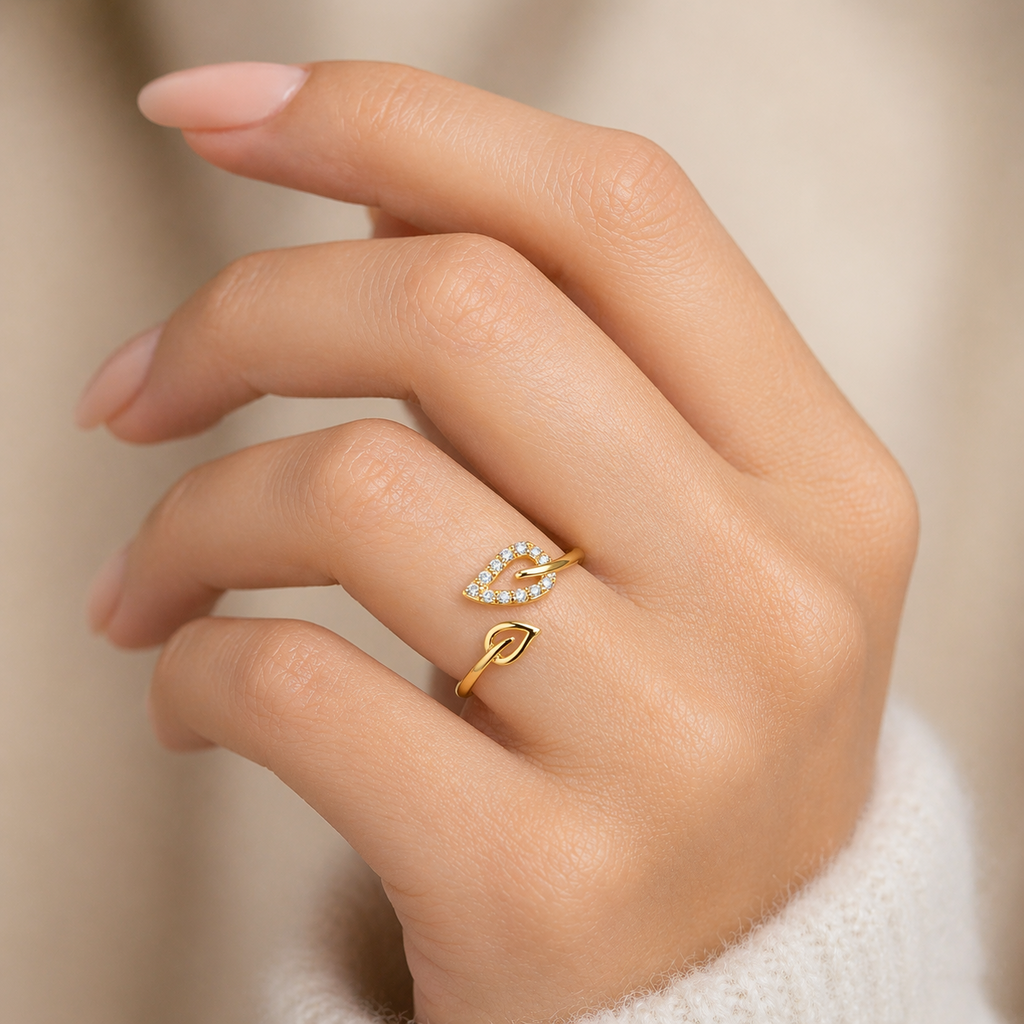 Gemstone Leaf Wrap Ring 9ct Yellow Gold Hallmarked Sizes J - R British Made