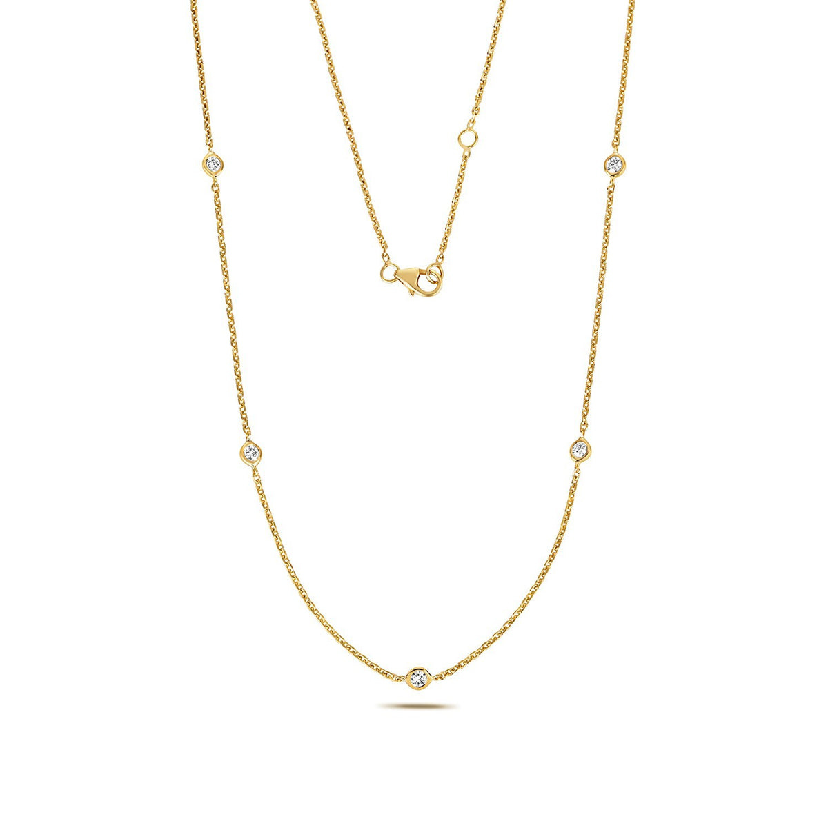5 Flush Natural Diamond Necklace 18ct Yellow Gold Hallmarked British Made