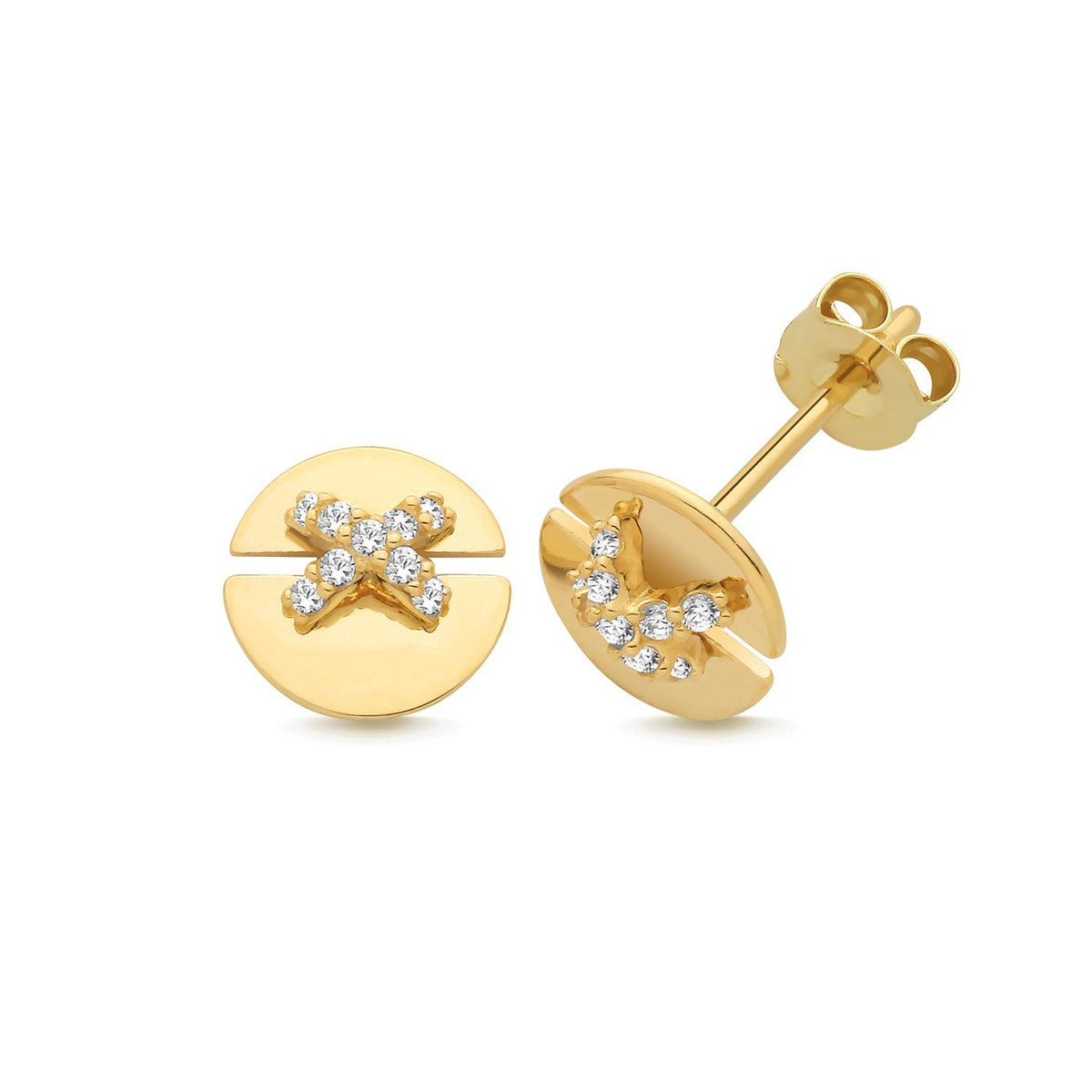 9 Stone X Kiss Stud Earrings 9ct Yellow Gold 375 Hallmarked Brand New Boxed