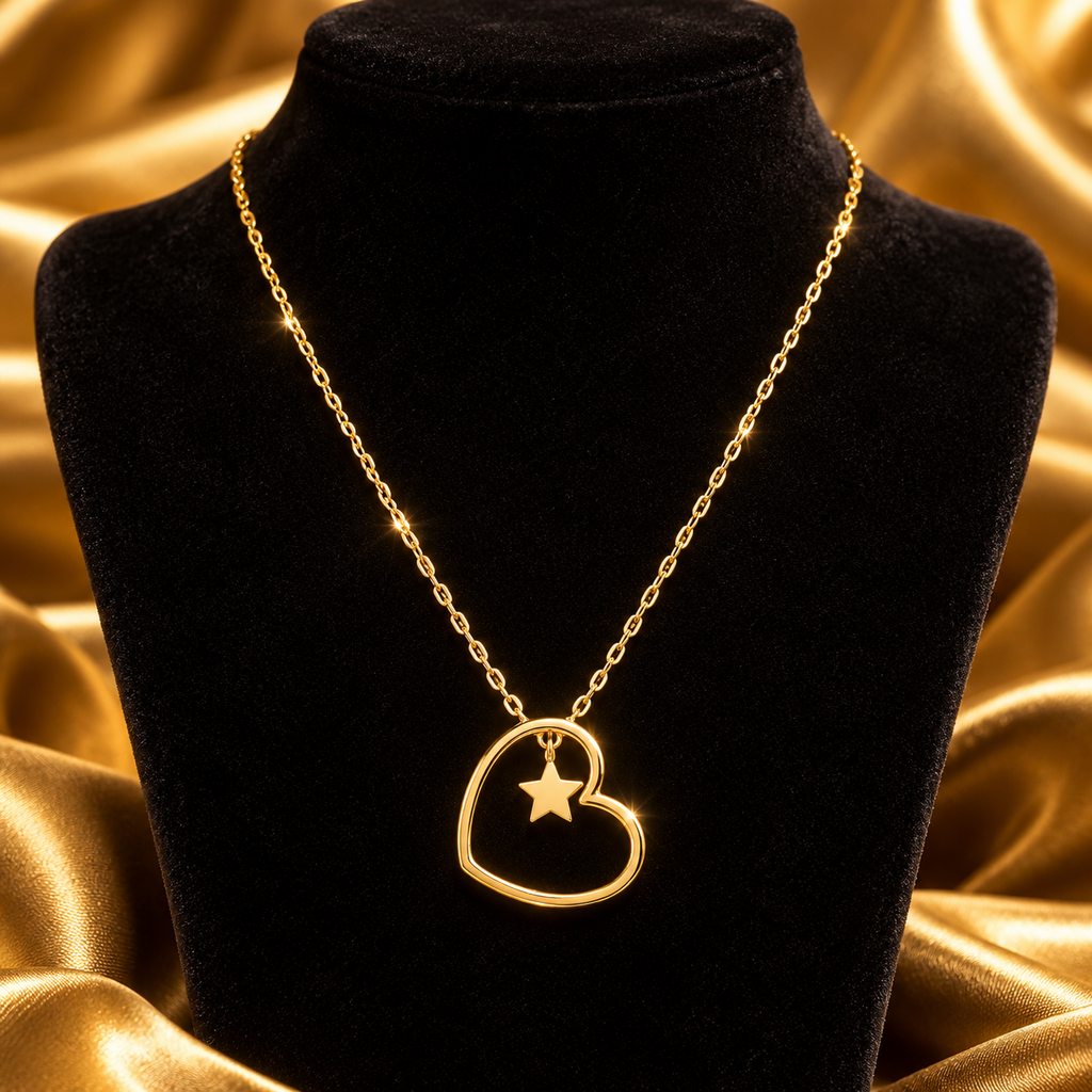 Ladies Asymmetrical Heart Necklace 9ct Yellow Gold 375 Hallmarked British Made