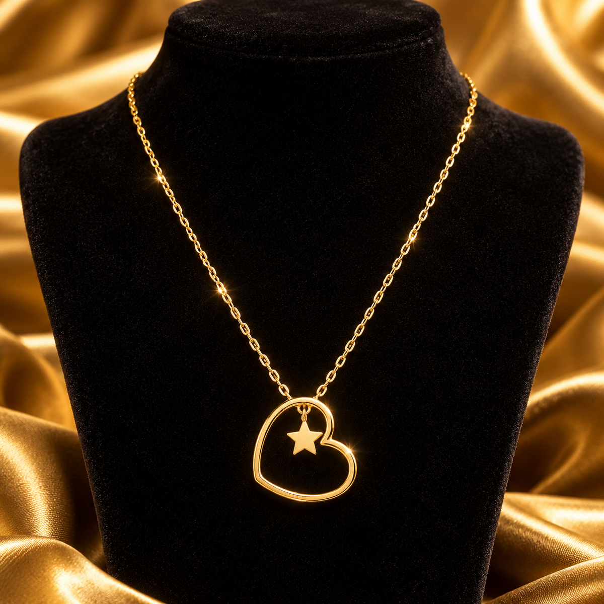 Ladies Asymmetrical Heart Necklace 9ct Yellow Gold 375 Hallmarked British Made