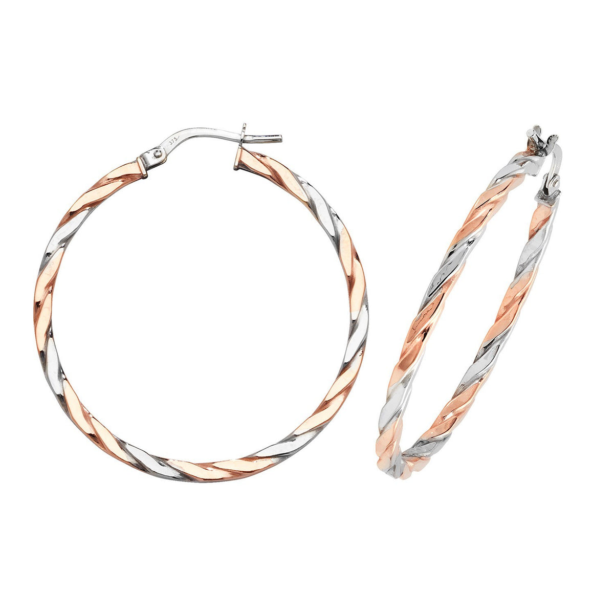 9ct White/Rose Gold Ribboned Hoop Earrings 375 Hallmarked 8mm - 30mm Diameter