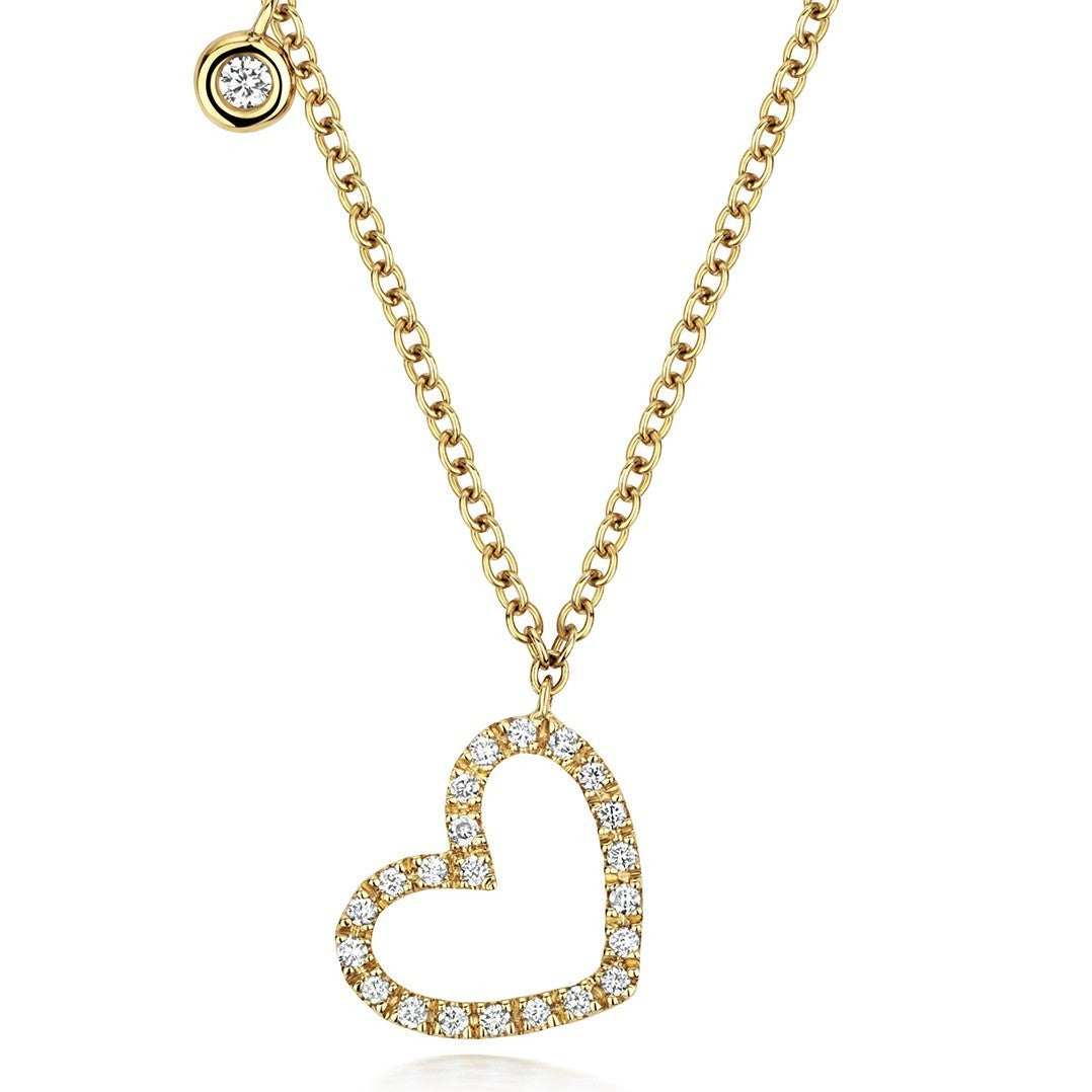 23 Natural Diamond Heart Necklace 18ct Yellow Gold Hallmarked British Made
