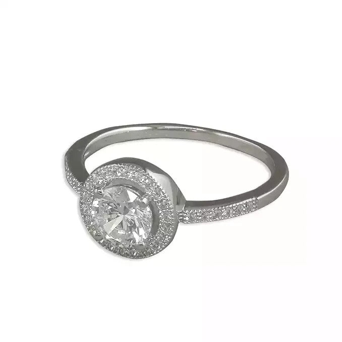 Micro Set Halo Ring Sterling Silver 925 Hallmarked British Made Size K - R