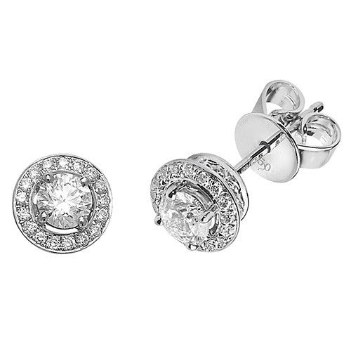 18 Natural Diamond Stud Halo Earrings 18ct White Gold Hallmarked British Made