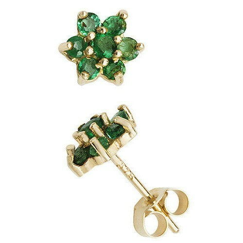 Emerald Cluster Stud Earrings Yellow Gold Natural Stone 375 Hallmark New Boxed