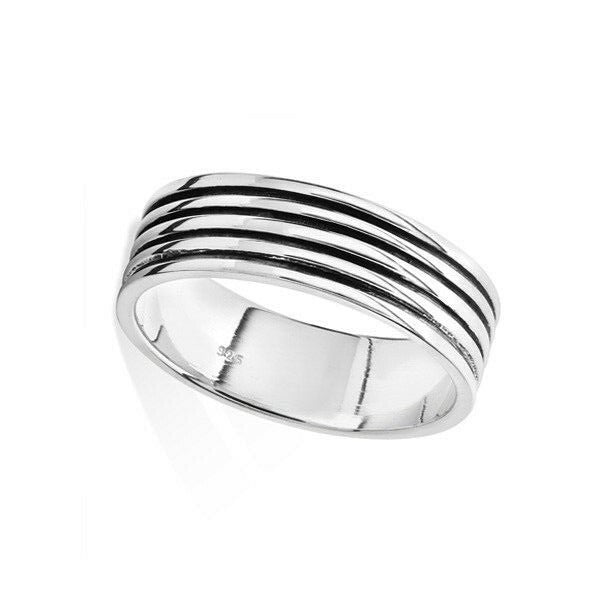 Men's Sterling Silver Wedding Ring Band Ribbed Gents 925 Hallmarked Sizes R - Z