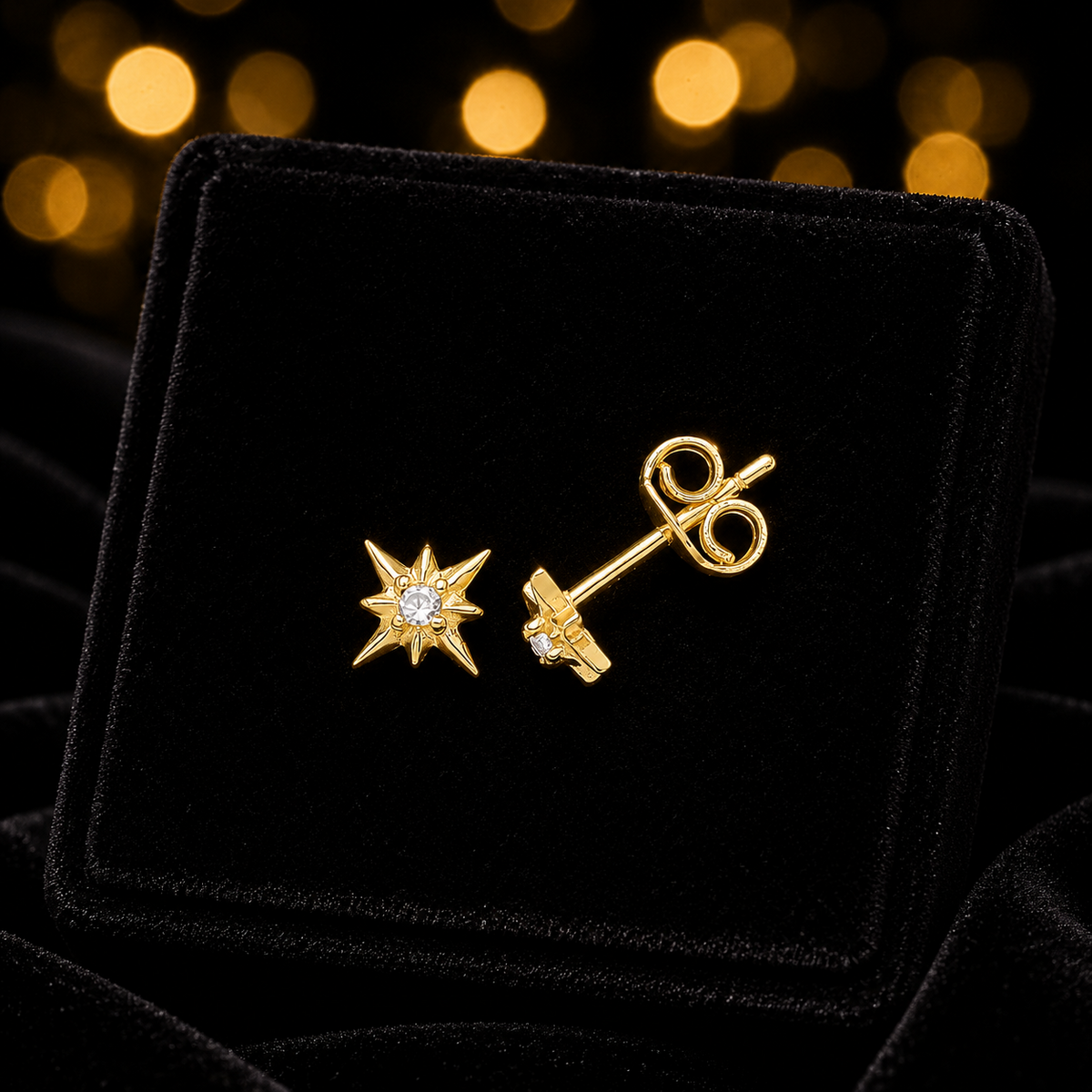 Prong Star Stud Earrings 9ct Yellow Gold 375 Hallmarked Brand New Boxed