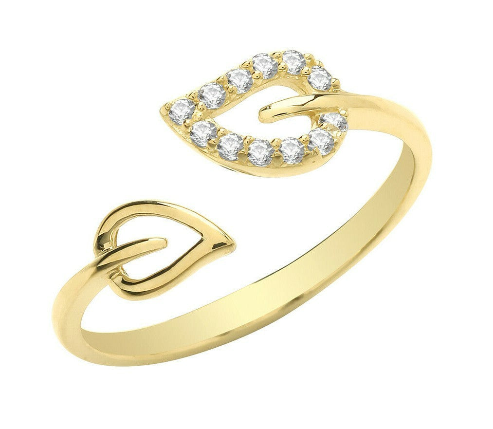 Gemstone Leaf Wrap Ring 9ct Yellow Gold Hallmarked Sizes J - R British Made