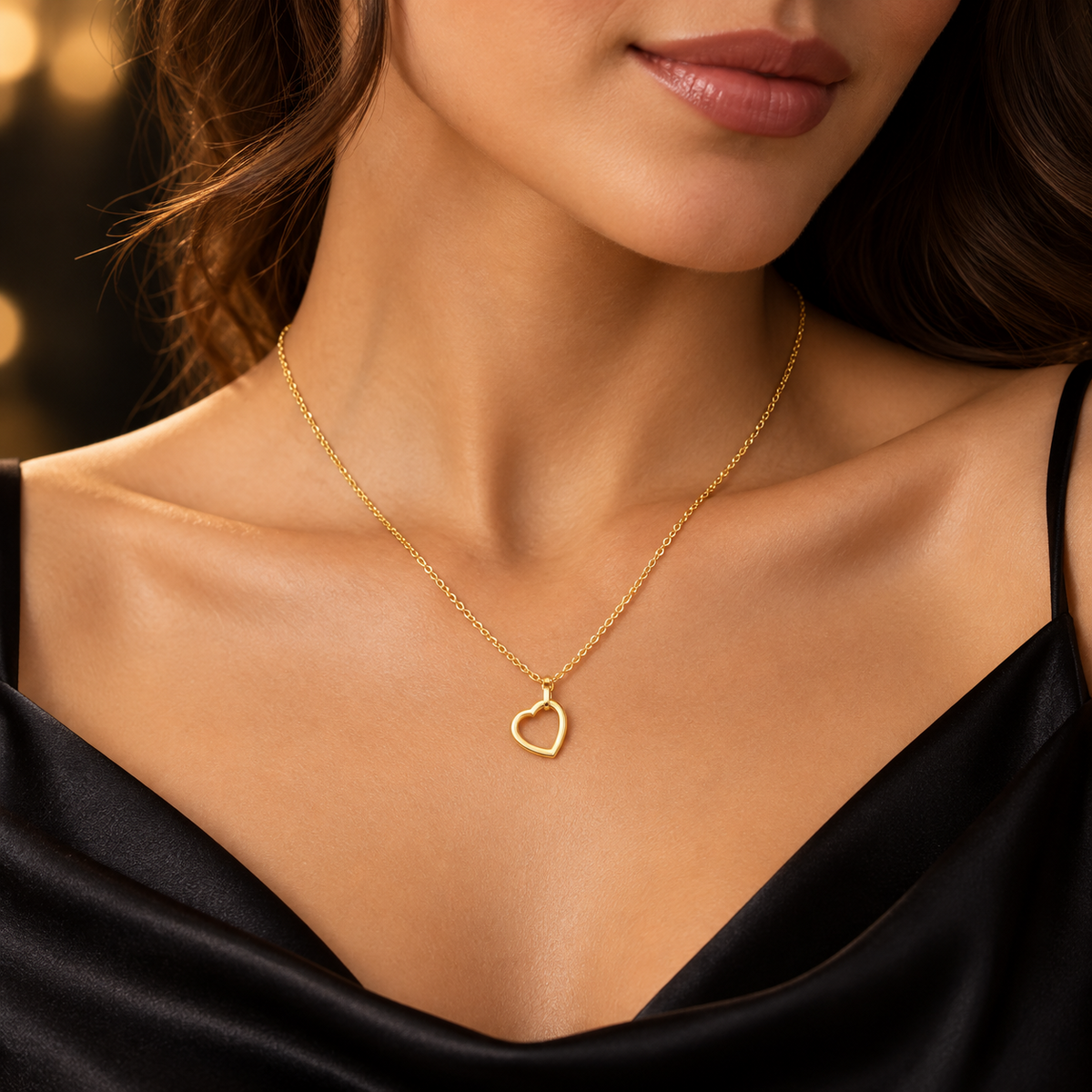 Flaoting Open Heart Necklace 9ct Yellow Gold 375 Hallmarked British Made