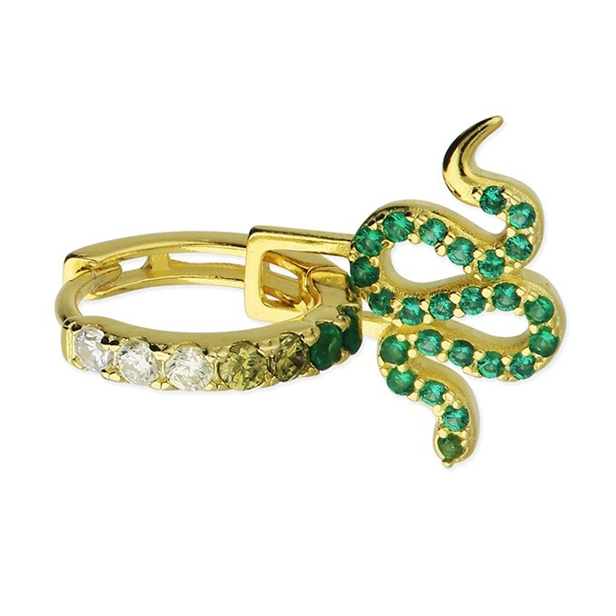 Emerald Snake Huggie Hoop Earrings 18ct Yellow Gold Plated Hallmark Brand New